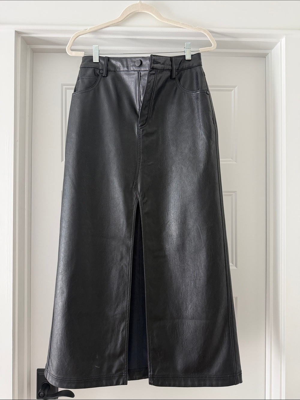 Pilcro Black Faux Leather Maxi Skirt with Center Front Slit